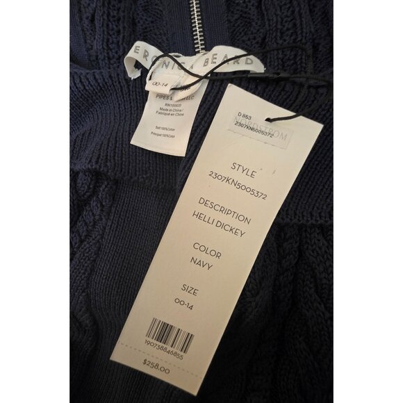 Veronica Beard NWT Navy Blue Dickey Hooded Zip Cable Knit Sweater Fall 00 - 14 - Picture 4 of 5